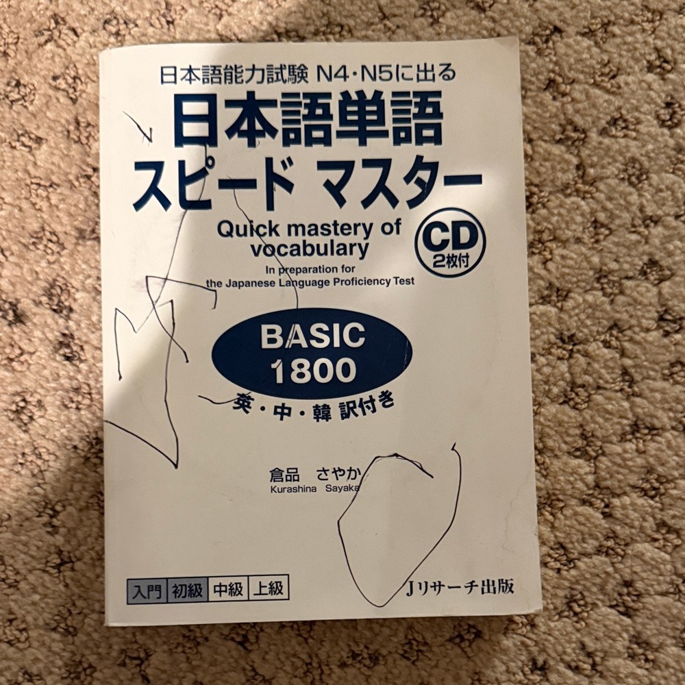 Japanese quick mastery of vocabulary n4-n5 basic 1800
